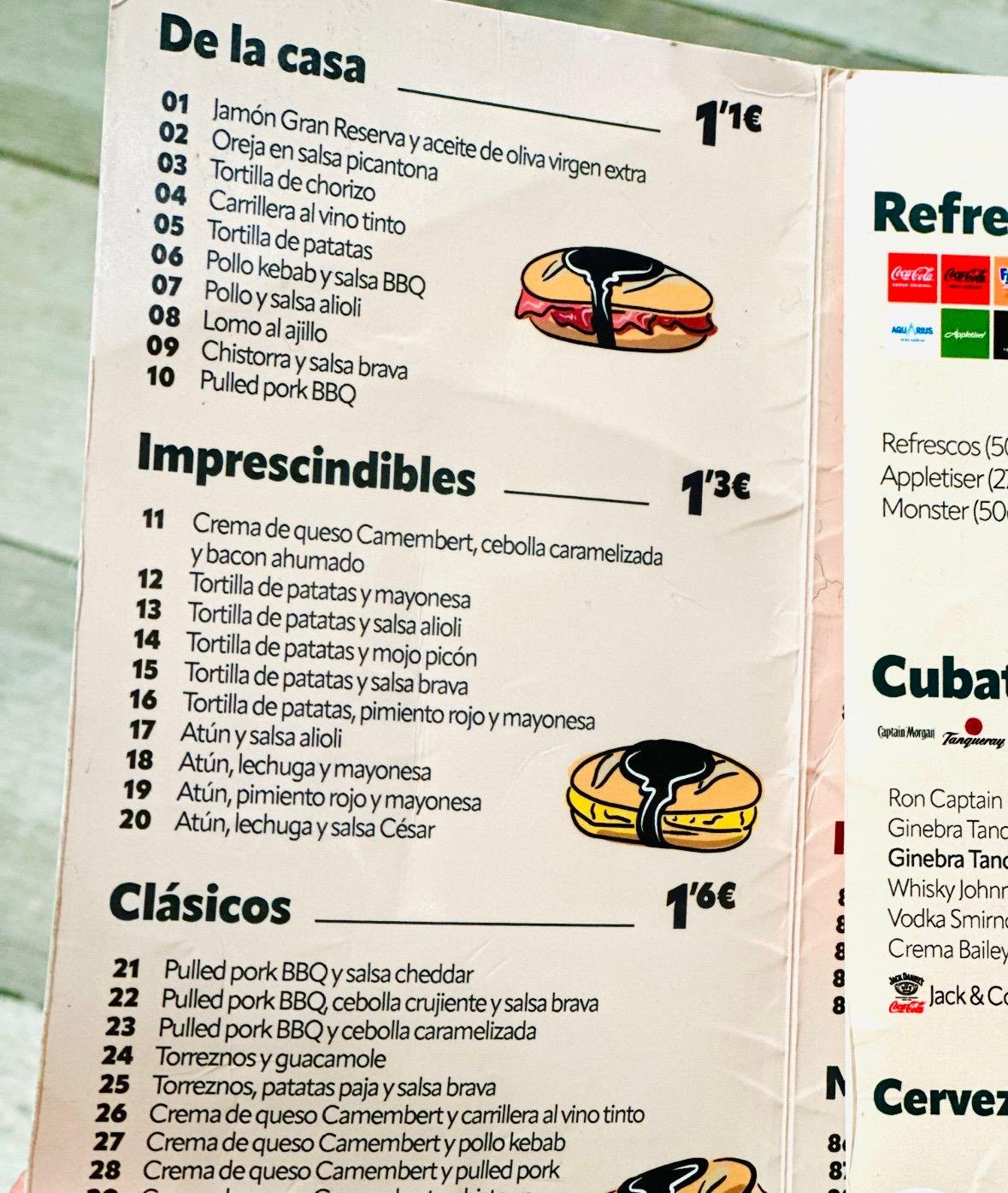 100 Montaditos menu